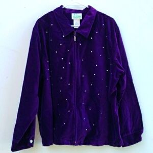 Quaker Factory Purple Velvet Rhinestone Accented Jacket Size 2X